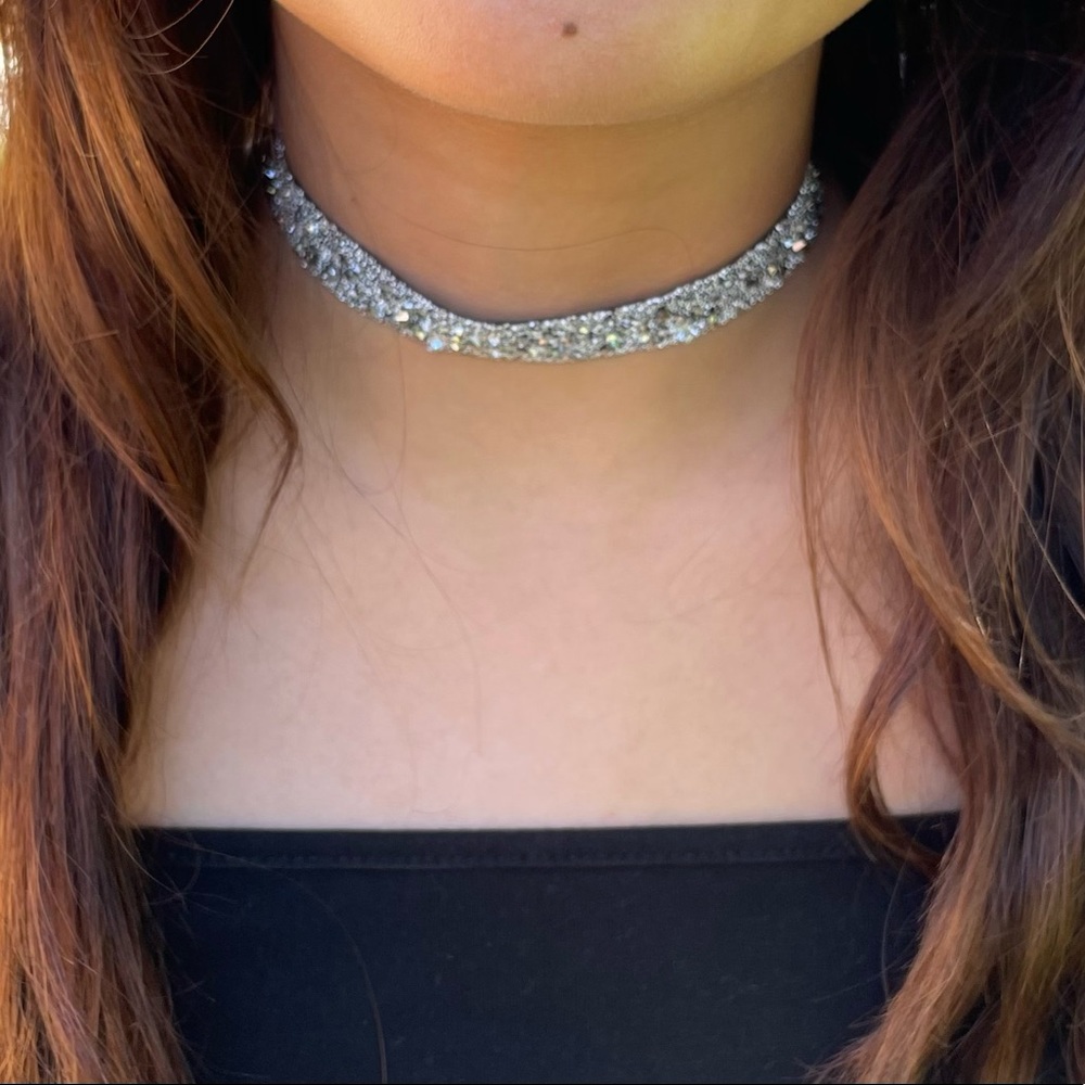 Black ribbon choker Les Interchangeables made France Swarovski crystals